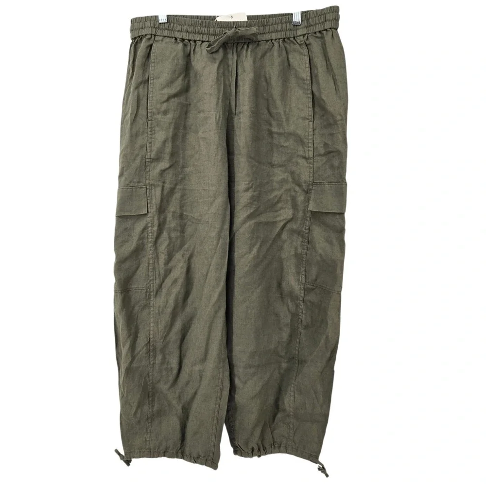 Everlane The Cargo Curve Pants Women's Large Green Euro Flax Linen Baggy Leg